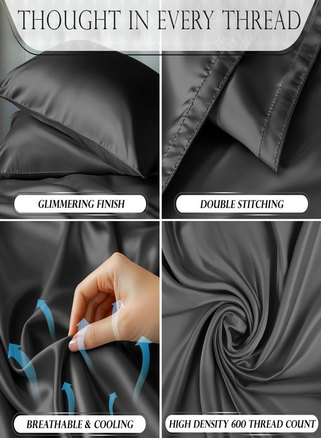 DECOLURE Satin Bed Sheets - 6 Piece Luxury Silky King Size Bedding Set - Softer Than Silk, Wrinkle-Free with 15” Deep Pocket Fitted Sheet, Perfect for Hair & Skin, Gifts for Women (Stone Grey) - Image 3